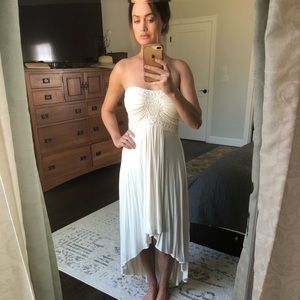 Strapless high low maxi dress.